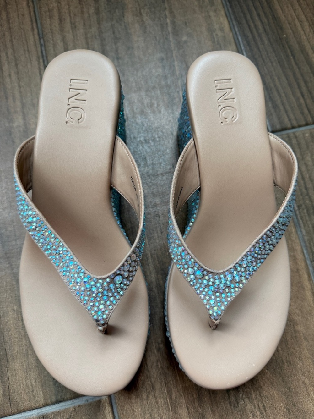 INC International Concepts Nude Crystal Embellished Wedge Sandals - Picture 4 of 11